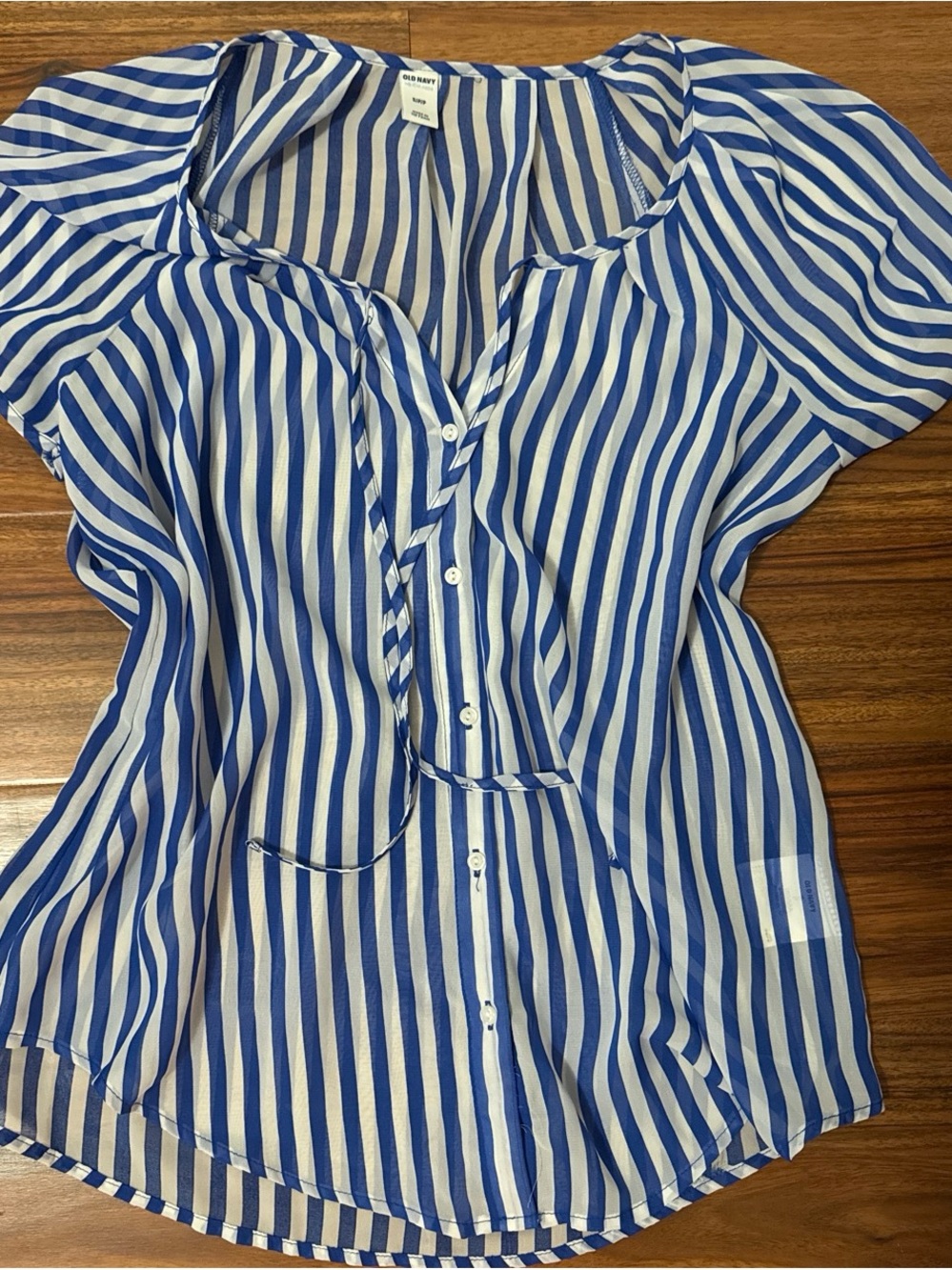 Old Navy Blue & White Vertical Stripe Button-Front Women's Top